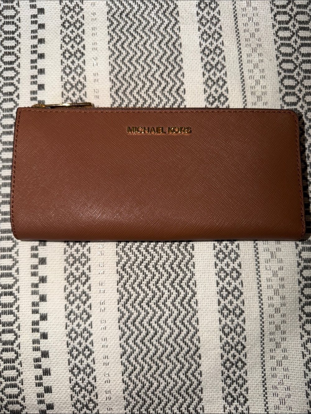 Michael Kors Caramel Brown Saffiano Zip Wallet with Gold Logo